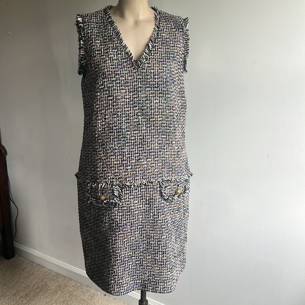 J. Crew Black and White Tweed Sleeveless Shift Dress - Picture 3 of 9